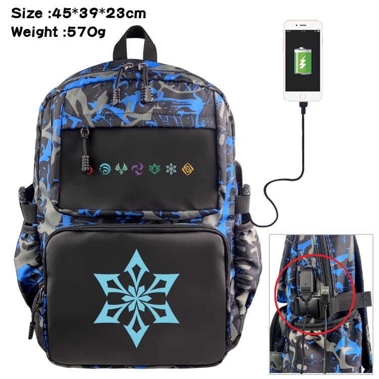 Genshin Impact Anime waterproof nylon camouflage backpack School Bag 45X39X23CM