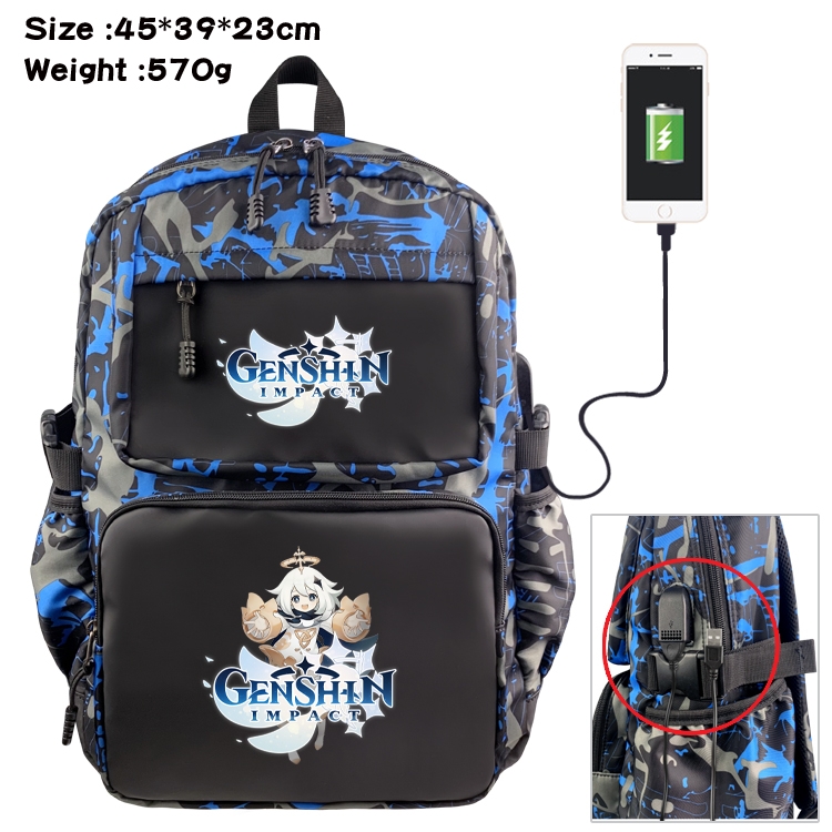 Genshin Impact Anime waterproof nylon camouflage backpack School Bag 45X39X23CM