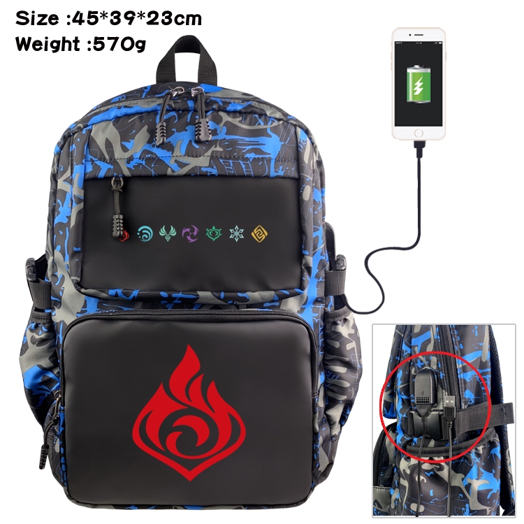 Genshin Impact Anime waterproof nylon camouflage backpack School Bag 45X39X23CM