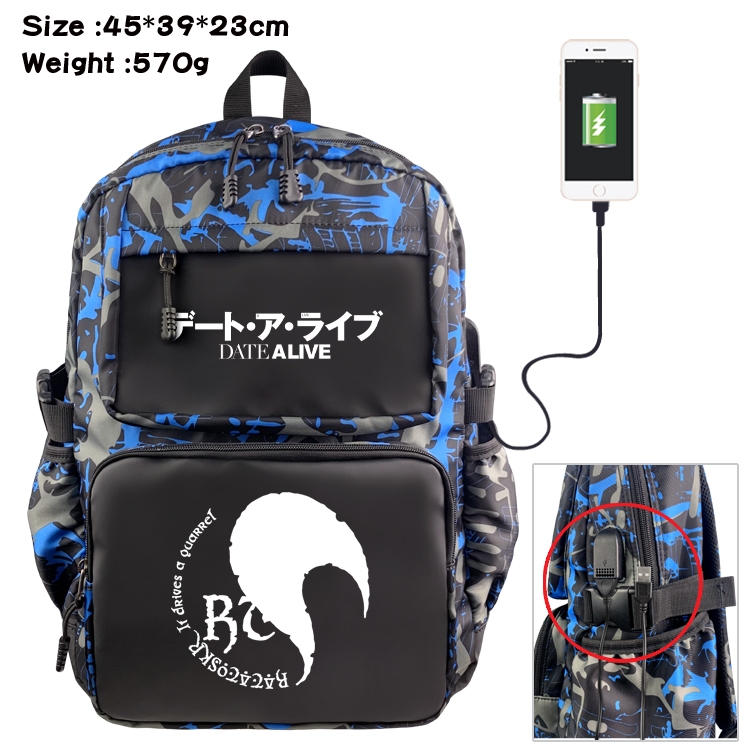 Date-A-Live Anime waterproof nylon camouflage backpack School Bag 45X39X23CM