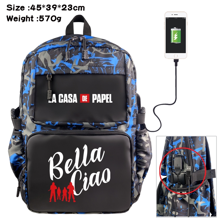 Money Heist Anime waterproof nylon camouflage backpack School Bag 45X39X23CM