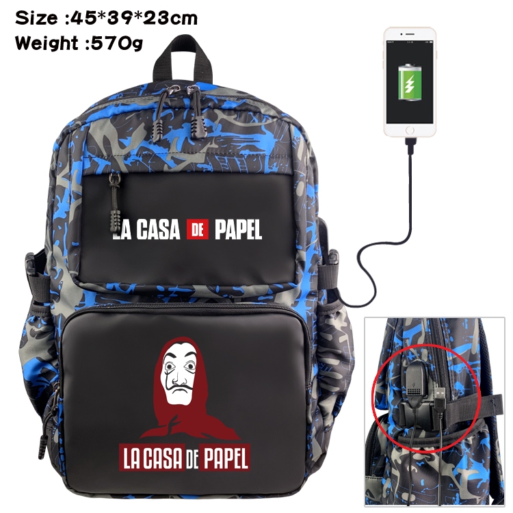 Money Heist Anime waterproof nylon camouflage backpack School Bag 45X39X23CM