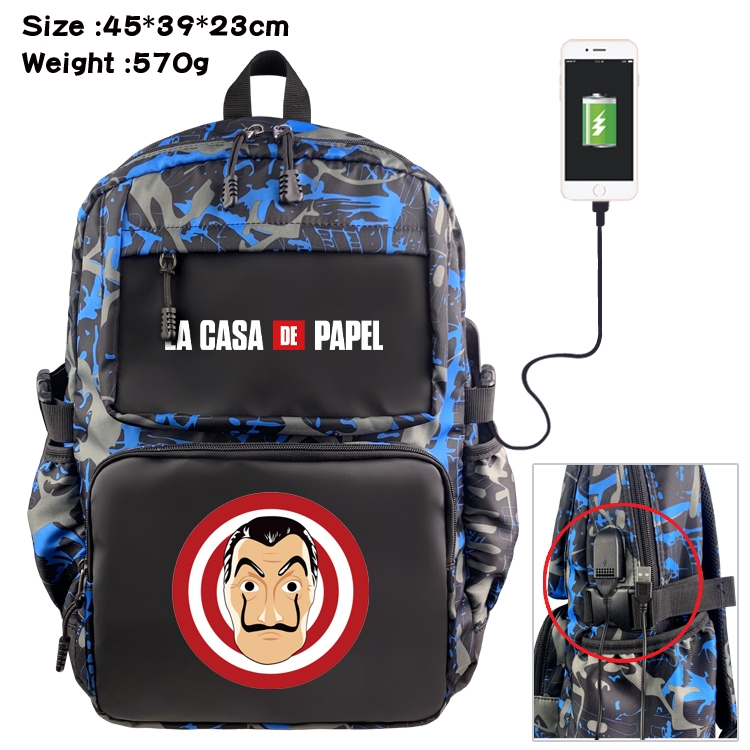 Money Heist Anime waterproof nylon camouflage backpack School Bag 45X39X23CM