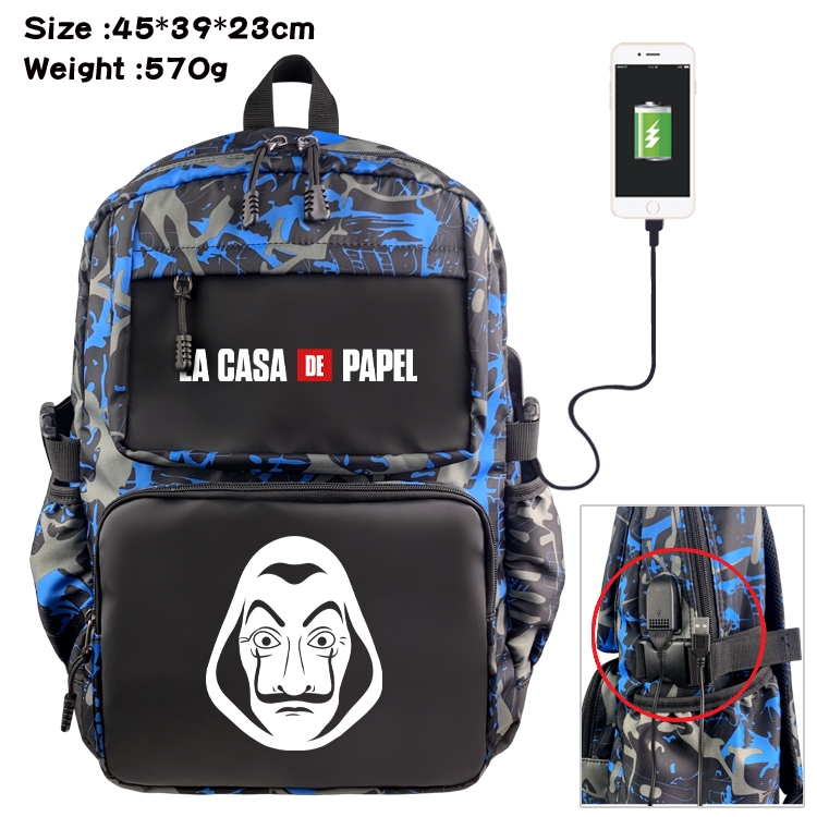 Money Heist Anime waterproof nylon camouflage backpack School Bag 45X39X23CM