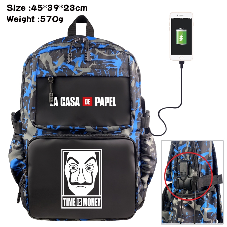 Money Heist Anime waterproof nylon camouflage backpack School Bag 45X39X23CM