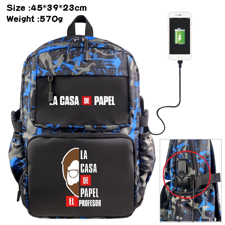 Money Heist Anime waterproof nylon camouflage backpack School Bag 45X39X23CM