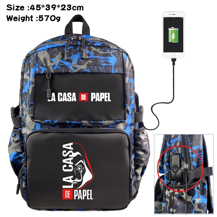 Money Heist Anime waterproof nylon camouflage backpack School Bag 45X39X23CM