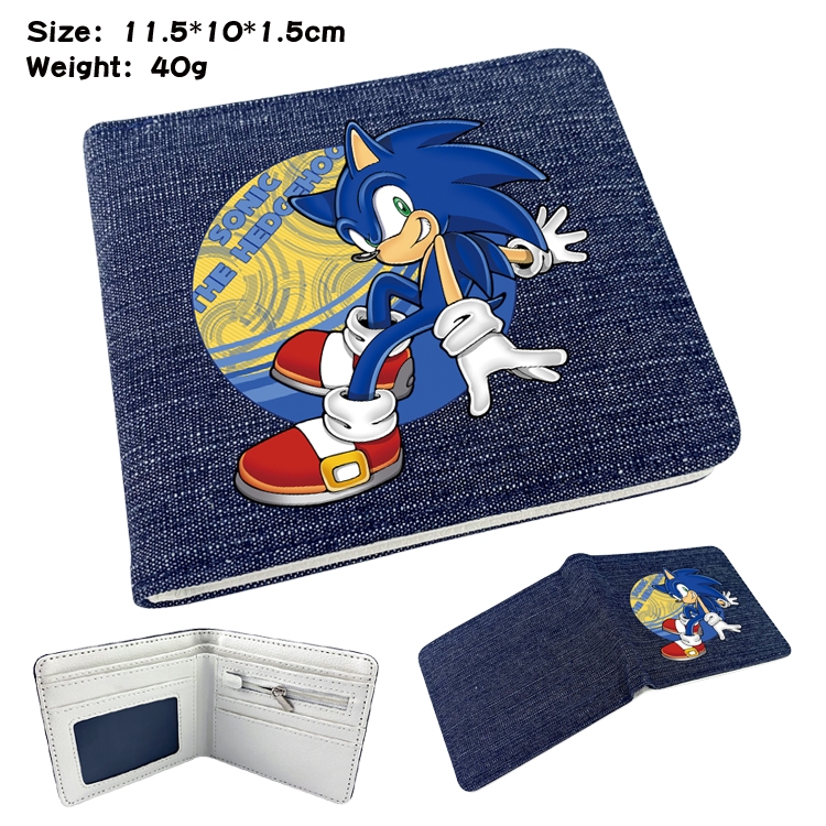 Sonic The Hedgehog  Anime denim folding full-color wallet 11.5X10X1.5CM