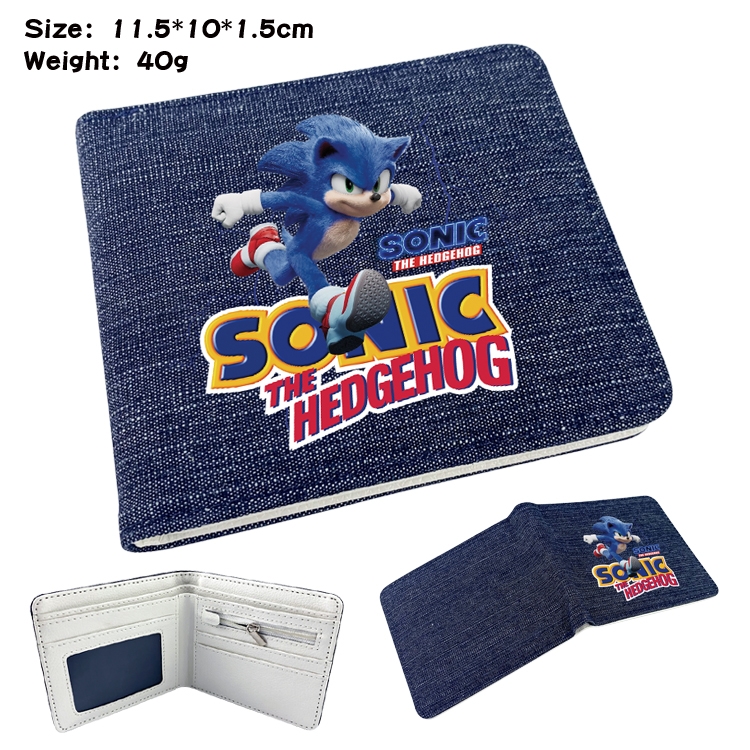 Sonic The Hedgehog  Anime denim folding full-color wallet 11.5X10X1.5CM