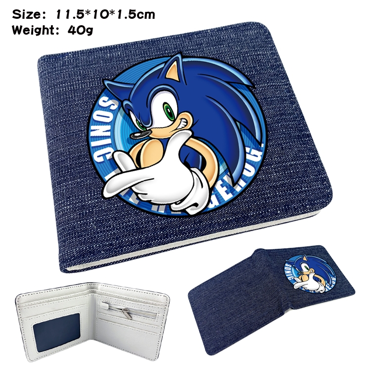 Sonic The Hedgehog  Anime denim folding full-color wallet 11.5X10X1.5CM