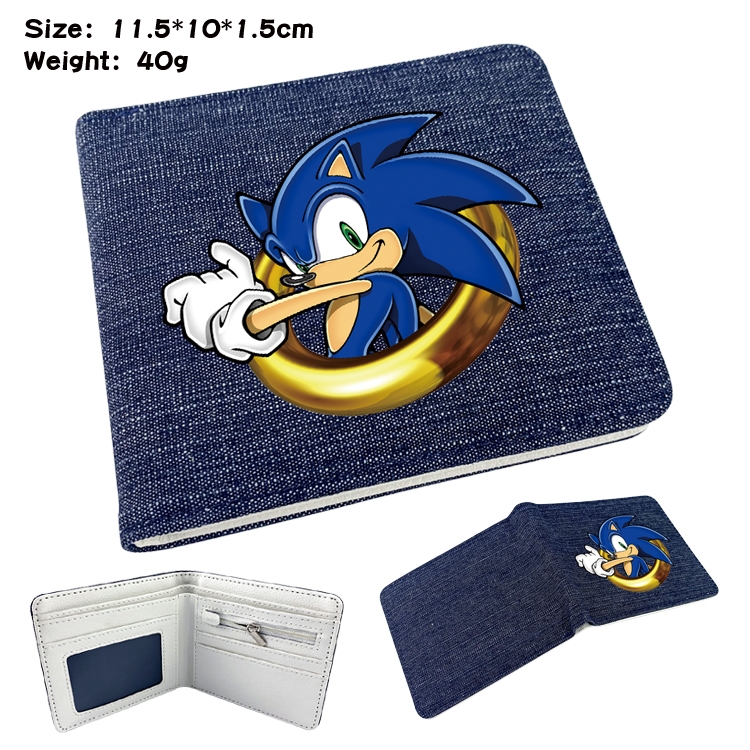 Sonic The Hedgehog  Anime denim folding full-color wallet 11.5X10X1.5CM