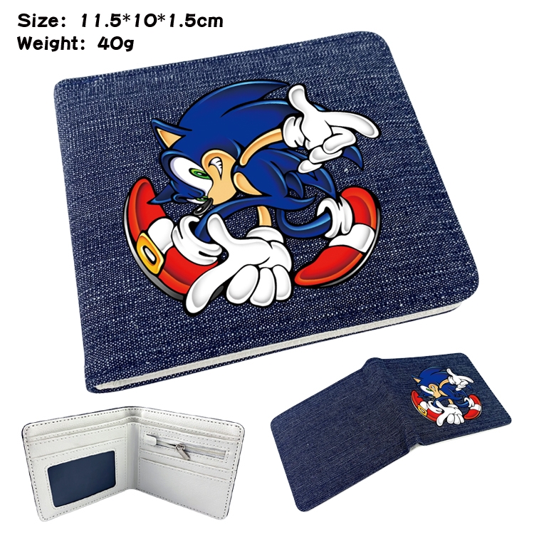 Sonic The Hedgehog  Anime denim folding full-color wallet 11.5X10X1.5CM