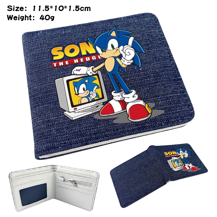 Sonic The Hedgehog  Anime denim folding full-color wallet 11.5X10X1.5CM