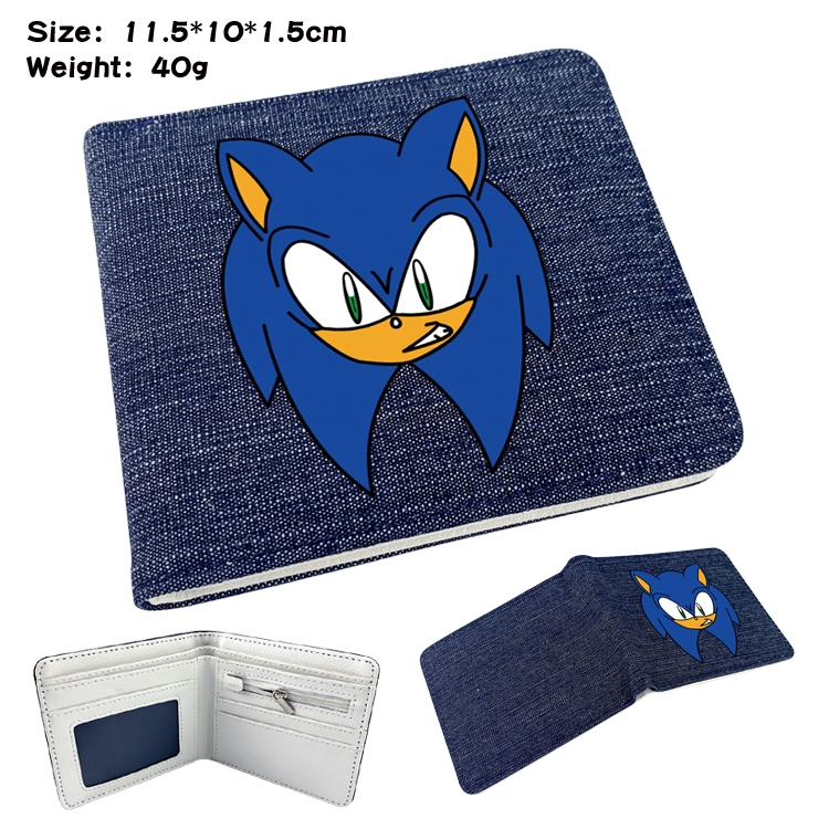 Sonic The Hedgehog  Anime denim folding full-color wallet 11.5X10X1.5CM