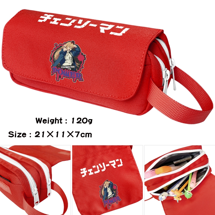 Chainsaw man Anime waterproof canvas portable double-layer pencil bag cosmetic bag 21x11x7cm