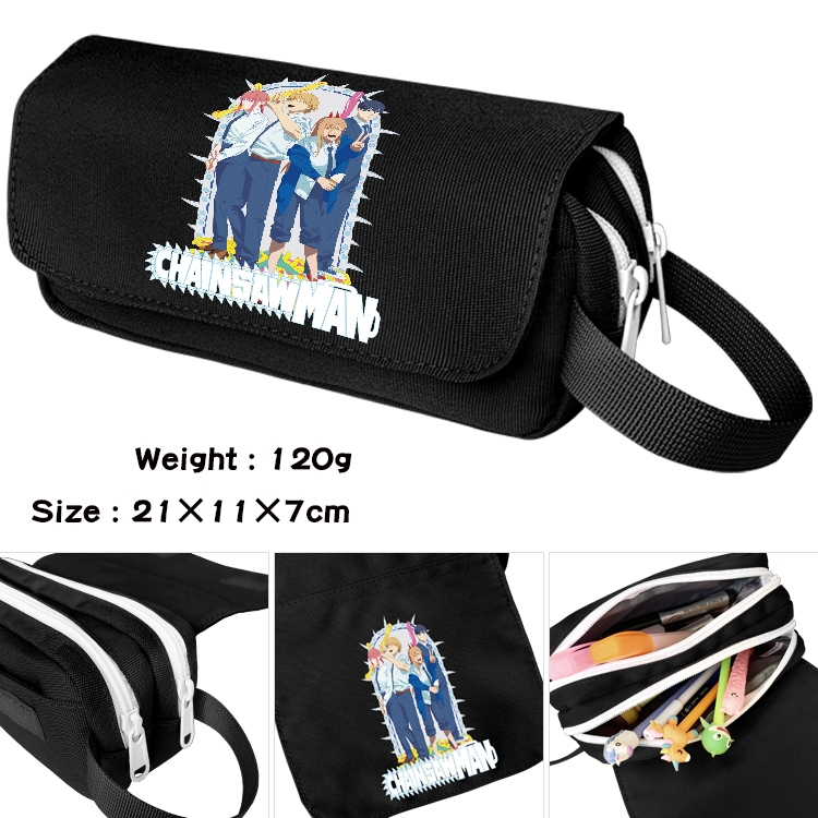 Chainsaw man Anime waterproof canvas portable double-layer pencil bag cosmetic bag 21x11x7cm