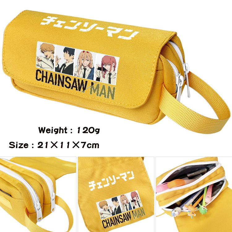 Chainsaw man Anime waterproof canvas portable double-layer pencil bag cosmetic bag 21x11x7cm