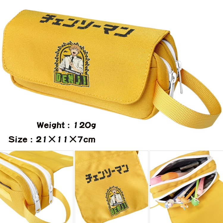 Chainsaw man Anime waterproof canvas portable double-layer pencil bag cosmetic bag 21x11x7cm