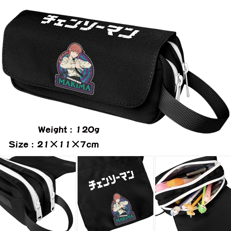 Chainsaw man Anime waterproof canvas portable double-layer pencil bag cosmetic bag 21x11x7cm