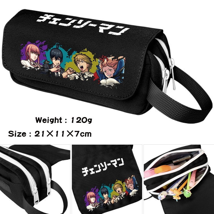 Chainsaw man Anime waterproof canvas portable double-layer pencil bag cosmetic bag 21x11x7cm