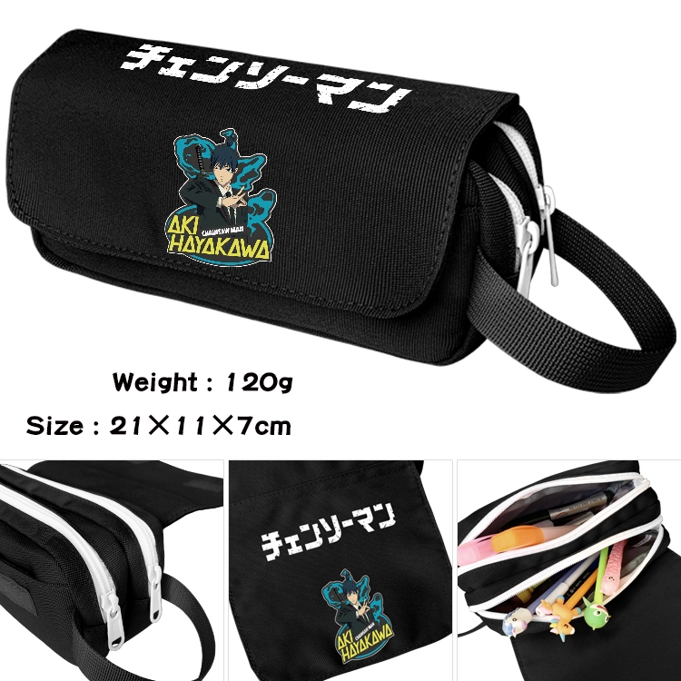 Chainsaw man Anime waterproof canvas portable double-layer pencil bag cosmetic bag 21x11x7cm