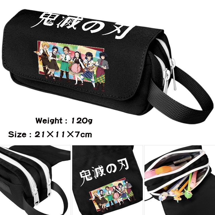 Demon Slayer Kimets Anime waterproof canvas portable double-layer pencil bag cosmetic bag 21x11x7cm