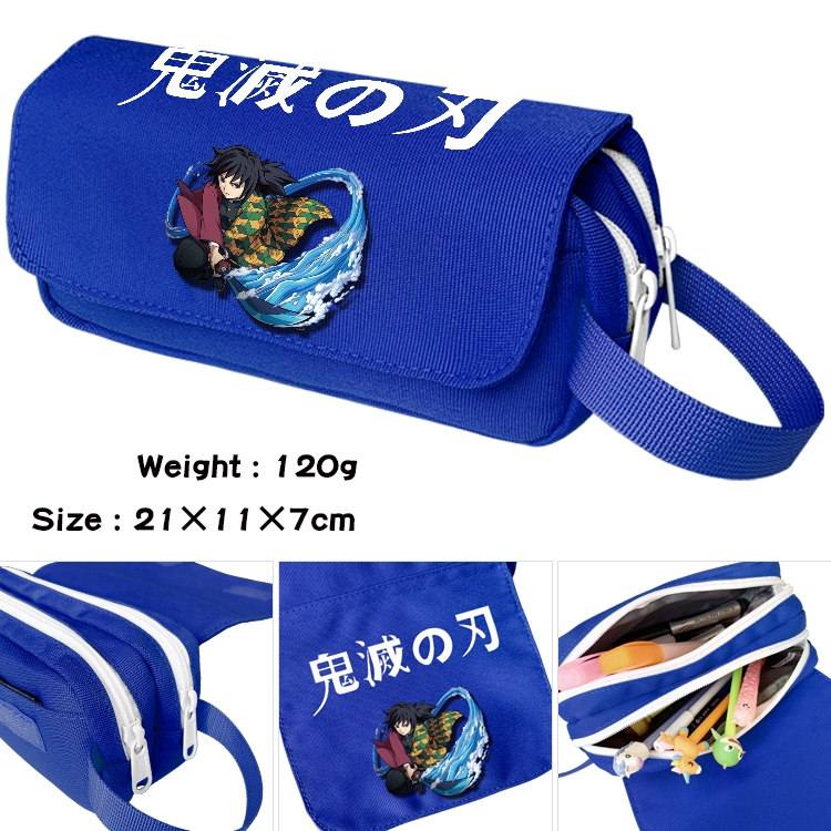 Demon Slayer Kimets Anime waterproof canvas portable double-layer pencil bag cosmetic bag 21x11x7cm