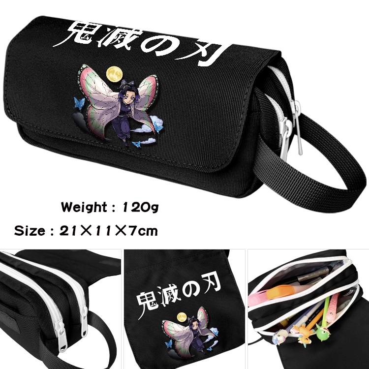 Demon Slayer Kimets Anime waterproof canvas portable double-layer pencil bag cosmetic bag 21x11x7cm