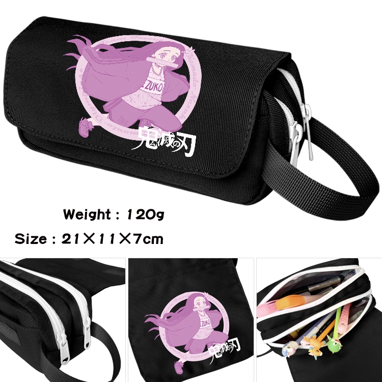 Demon Slayer Kimets Anime waterproof canvas portable double-layer pencil bag cosmetic bag 21x11x7cm