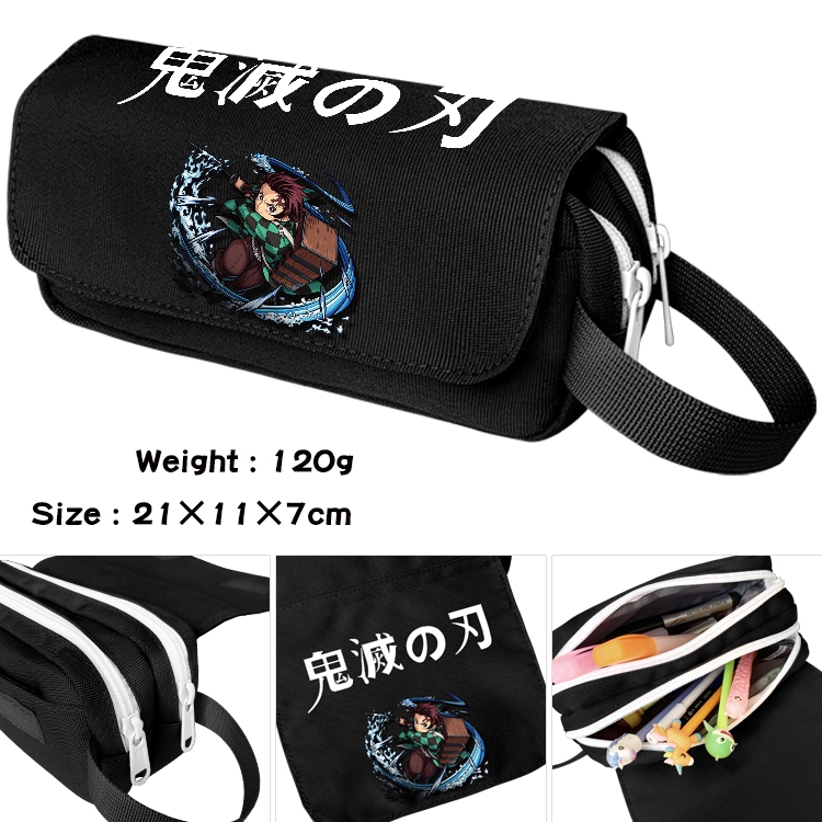 Demon Slayer Kimets Anime waterproof canvas portable double-layer pencil bag cosmetic bag 21x11x7cm