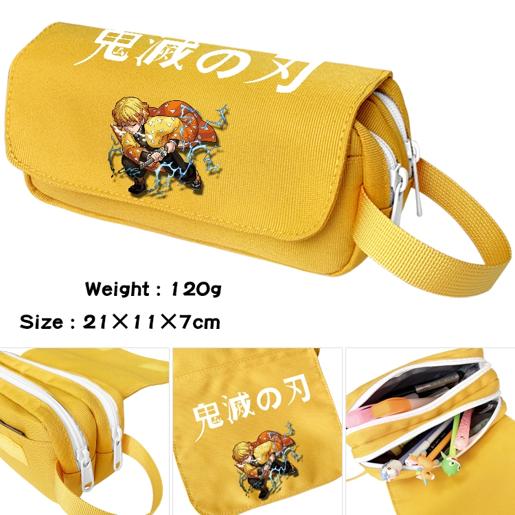 Demon Slayer Kimets Anime waterproof canvas portable double-layer pencil bag cosmetic bag 21x11x7cm