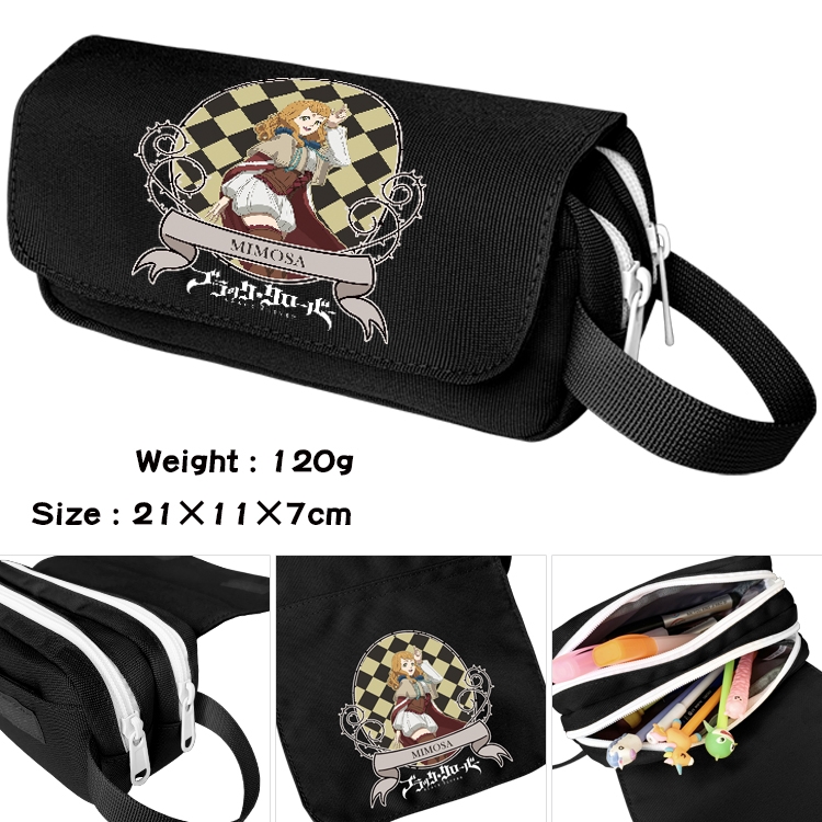 Black clover Anime waterproof canvas portable double-layer pencil bag cosmetic bag 21x11x7cm