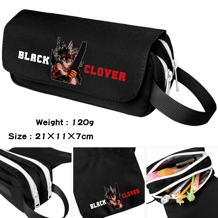 Black clover Anime waterproof canvas portable double-layer pencil bag cosmetic bag 21x11x7cm