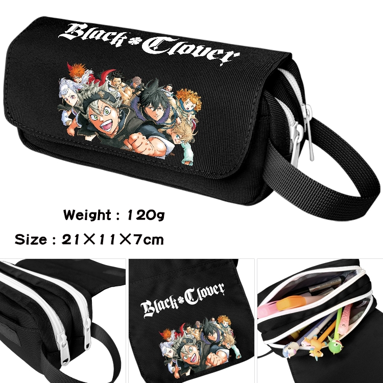 Black clover Anime waterproof canvas portable double-layer pencil bag cosmetic bag 21x11x7cm