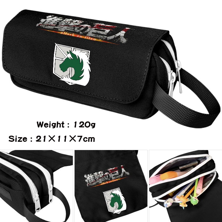 Shingeki no Kyojin Anime waterproof canvas portable double-layer pencil bag cosmetic bag 21x11x7cm