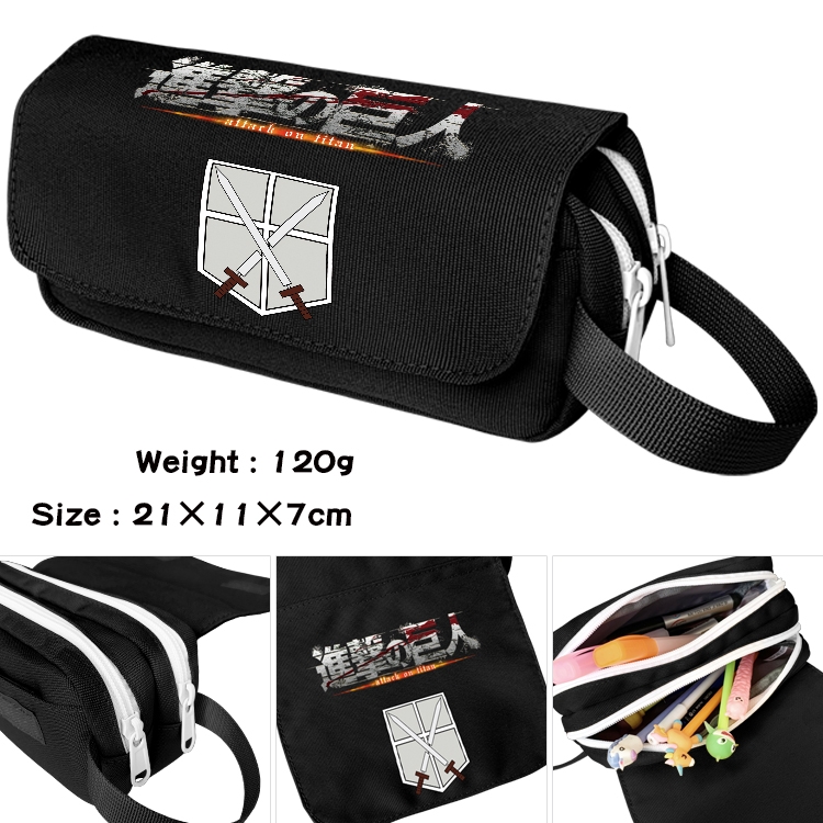 Shingeki no Kyojin Anime waterproof canvas portable double-layer pencil bag cosmetic bag 21x11x7cm