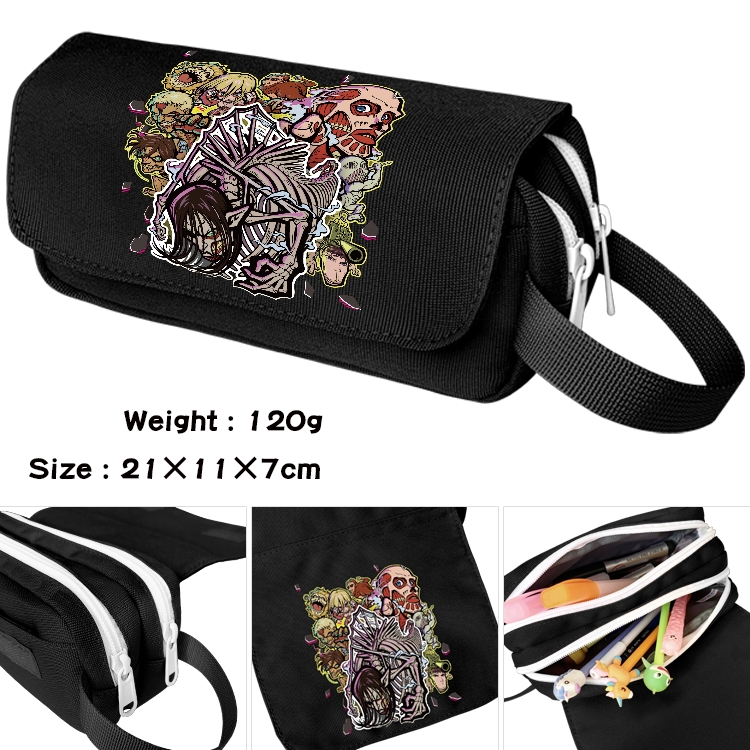 Shingeki no Kyojin Anime waterproof canvas portable double-layer pencil bag cosmetic bag 21x11x7cm