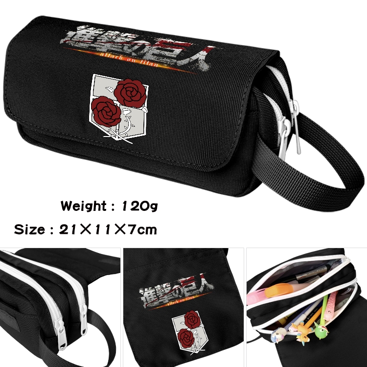 Shingeki no Kyojin Anime waterproof canvas portable double-layer pencil bag cosmetic bag 21x11x7cm