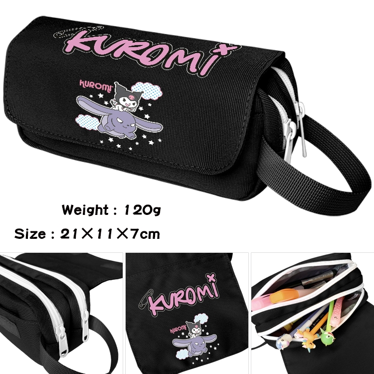 Kuromi and Melody Cartoon waterproof canvas portable double-layer pencil bag cosmetic bag 21x11x7cm