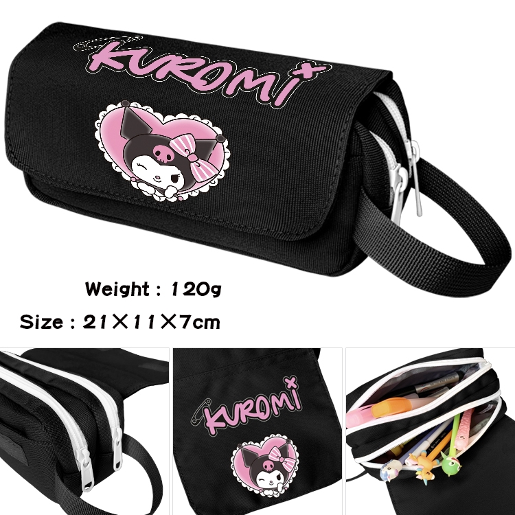 Kuromi and Melody Cartoon waterproof canvas portable double-layer pencil bag cosmetic bag 21x11x7cm