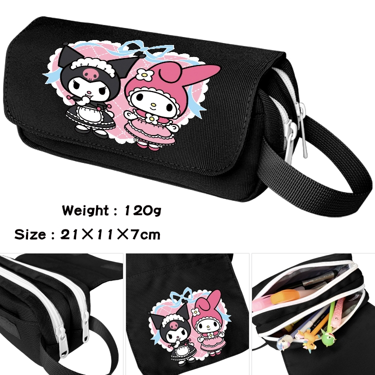 Kuromi and Melody Cartoon waterproof canvas portable double-layer pencil bag cosmetic bag 21x11x7cm