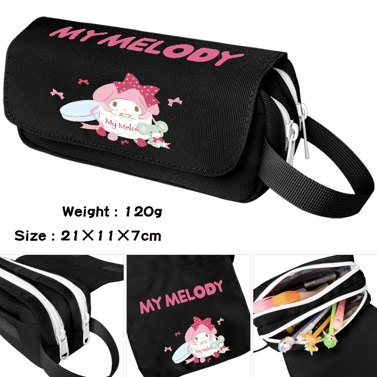 Kuromi and Melody Cartoon waterproof canvas portable double-layer pencil bag cosmetic bag 21x11x7cm