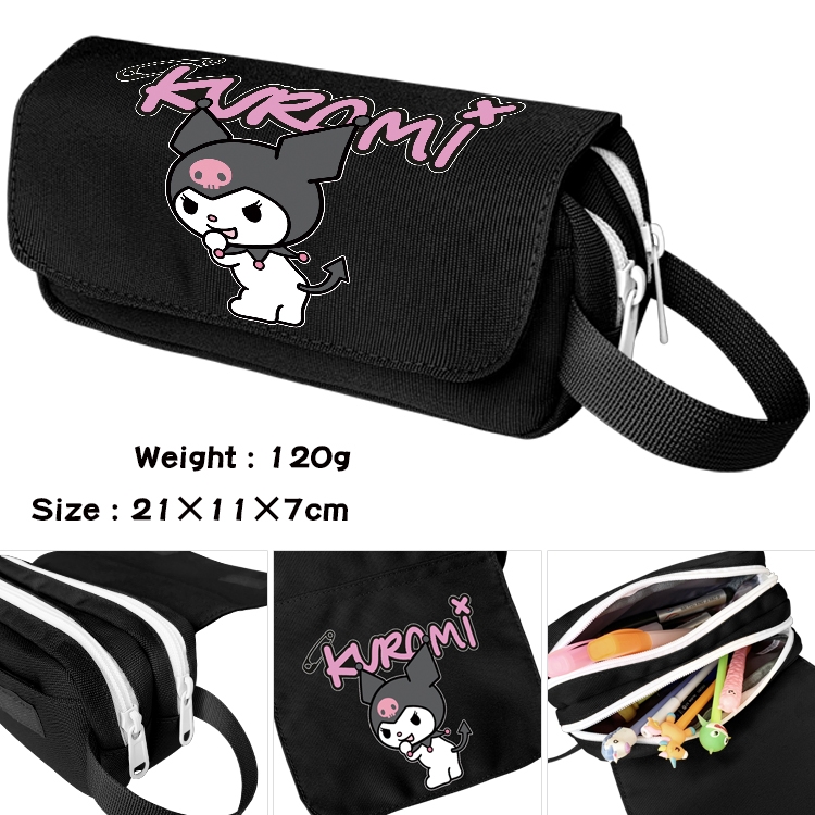 Kuromi and Melody Cartoon waterproof canvas portable double-layer pencil bag cosmetic bag 21x11x7cm