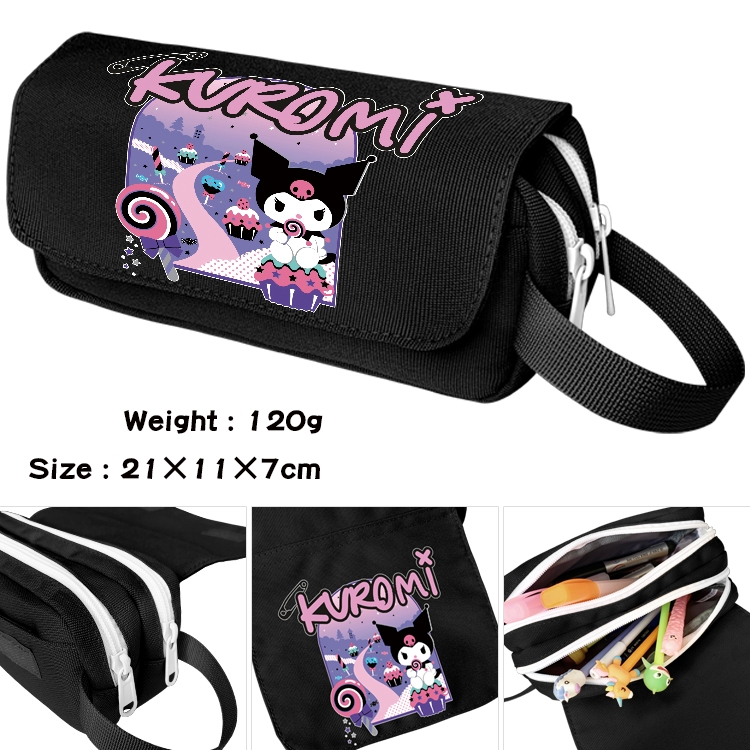 Kuromi and Melody Cartoon waterproof canvas portable double-layer pencil bag cosmetic bag 21x11x7cm