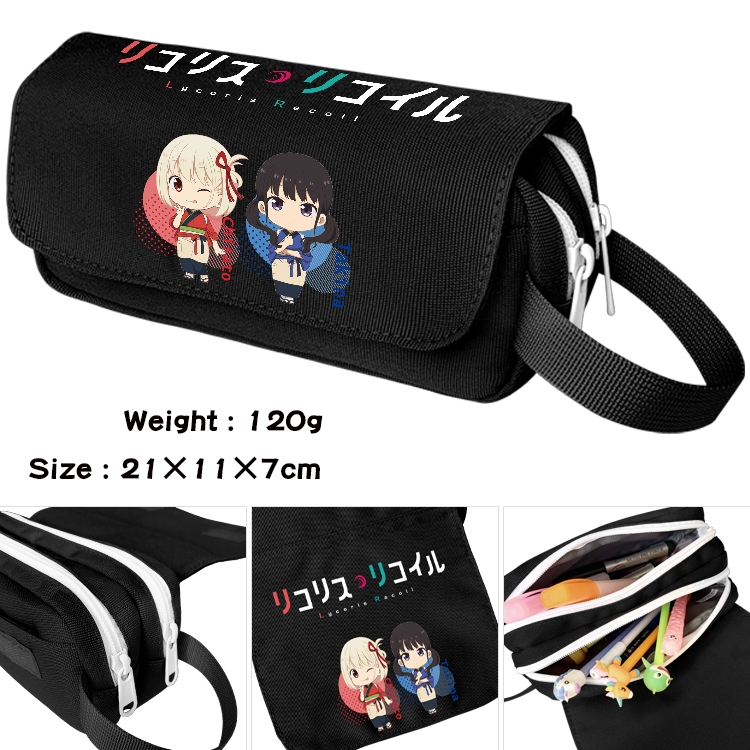 Lycoris Recoil  Anime waterproof canvas portable double-layer pencil bag cosmetic bag 21x11x7cm