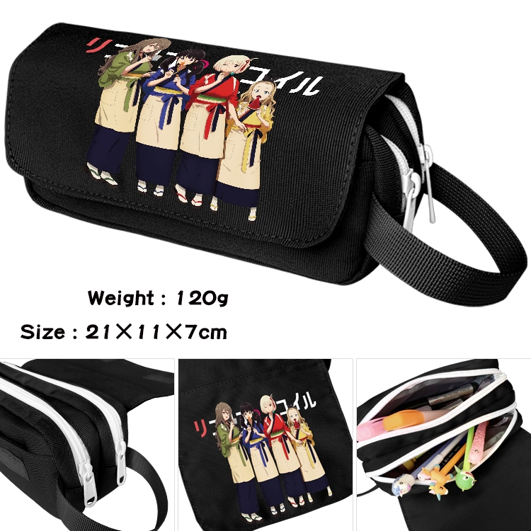 Lycoris Recoil  Anime waterproof canvas portable double-layer pencil bag cosmetic bag 21x11x7cm