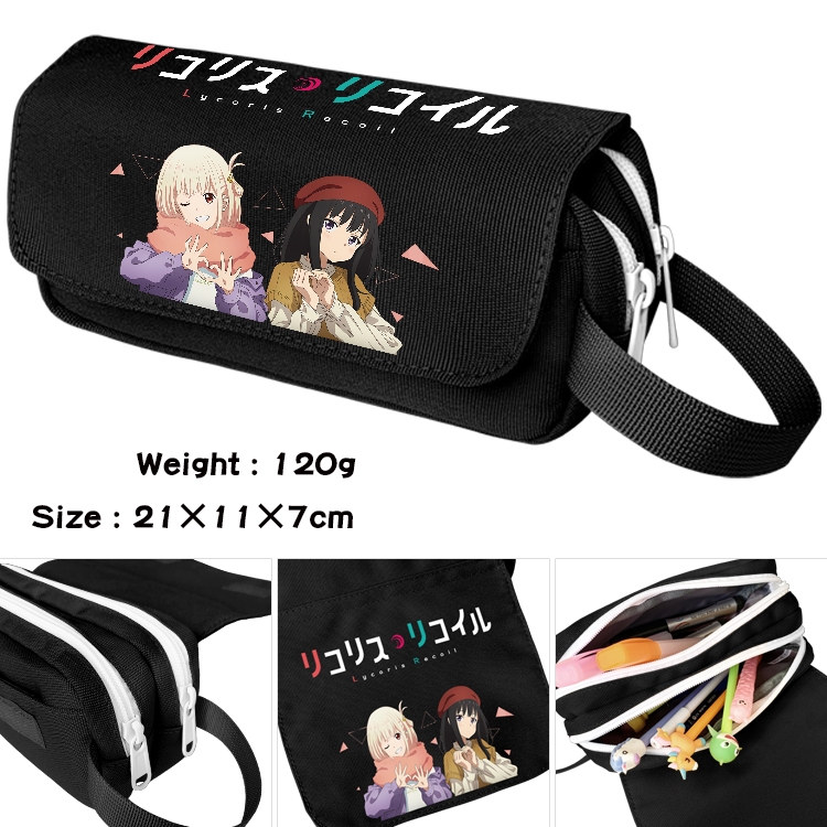 Lycoris Recoil  Anime waterproof canvas portable double-layer pencil bag cosmetic bag 21x11x7cm