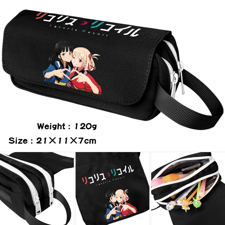 Lycoris Recoil  Anime waterproof canvas portable double-layer pencil bag cosmetic bag 21x11x7cm