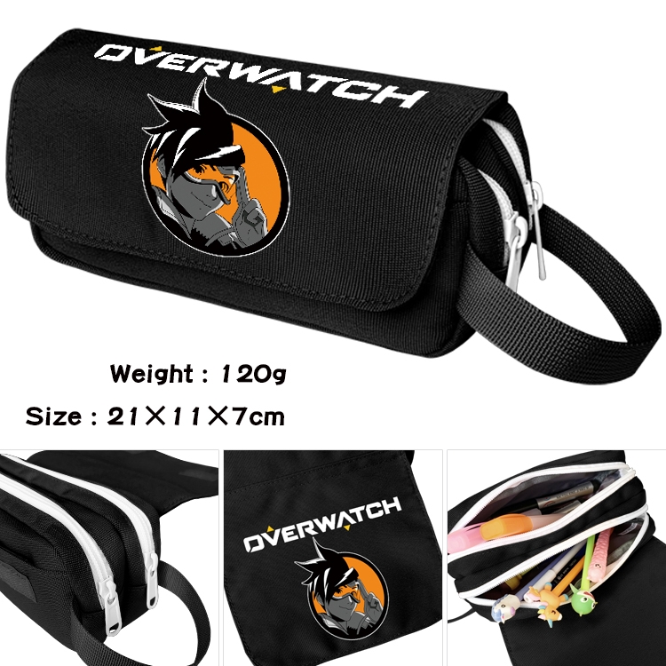 Overwatch Anime waterproof canvas portable double-layer pencil bag cosmetic bag 21x11x7cm