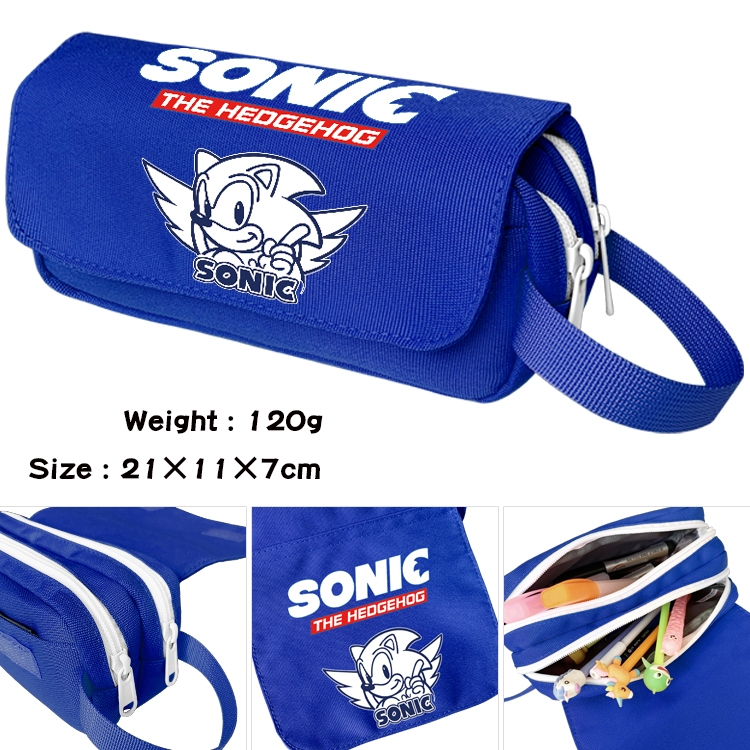Sonic The Hedgehog Anime waterproof canvas portable double-layer pencil bag cosmetic bag 21x11x7cm